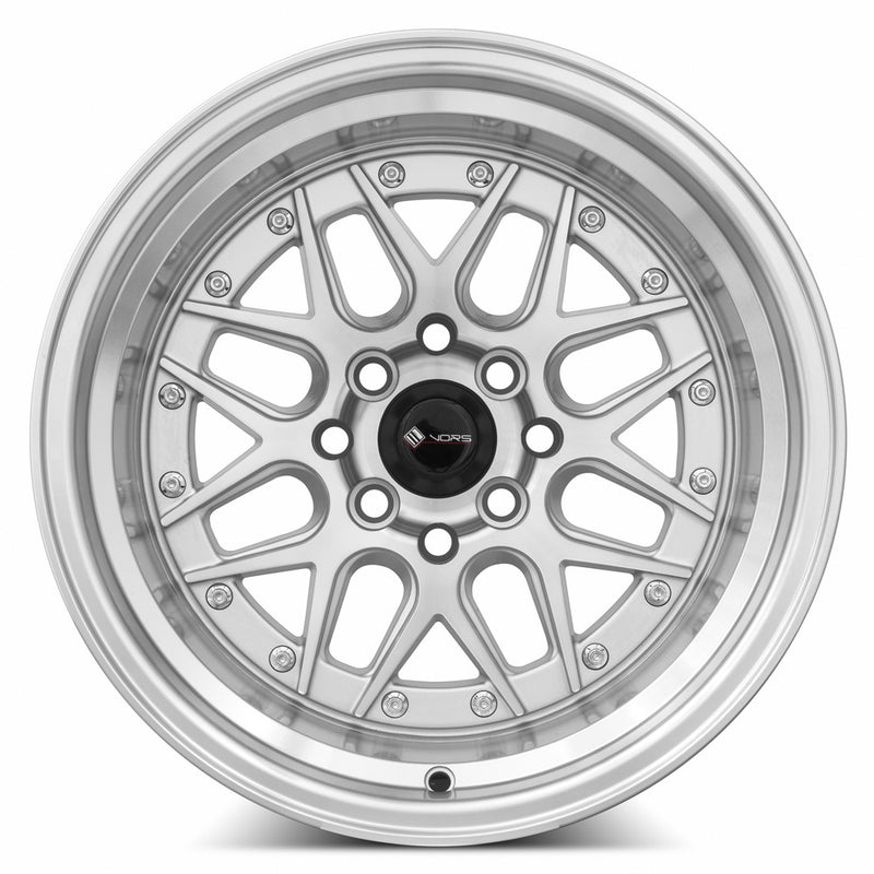 Vors VR7 15x9 4x98 (Custom Drill) Silver Machine Face Lip Chrome Rivet