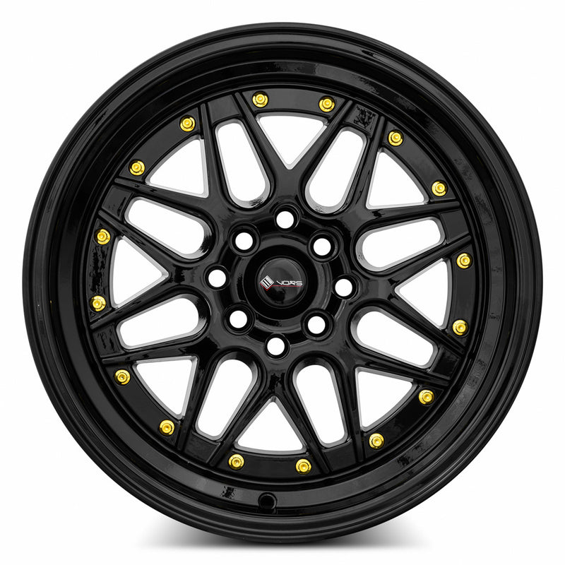Vors VR7 16x8 4x98 (Custom Drill) All Black Gold Rivet