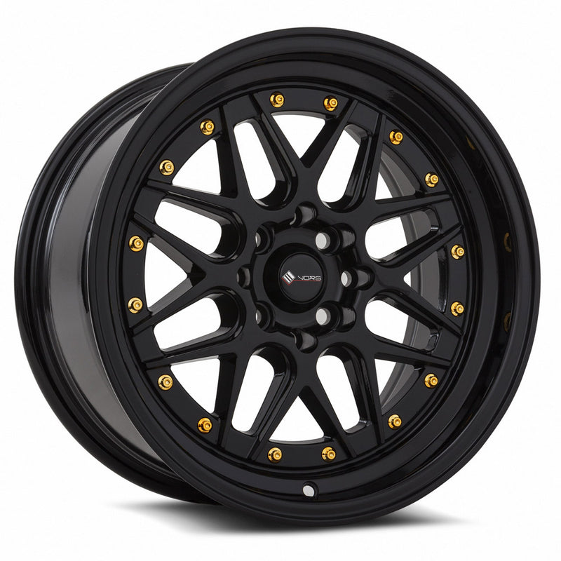 Vors VR7 16x8 4x98 (Custom Drill) All Black Gold Rivet