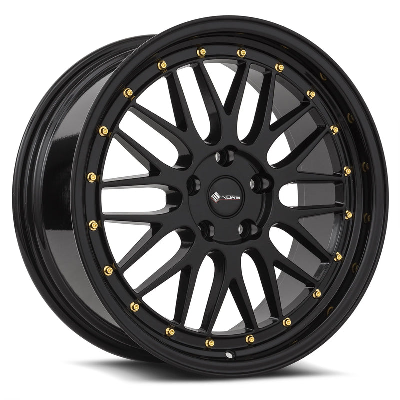 Vors VR8 20x8.5 5x115 (Custom Drill) All Black Gold Rivet