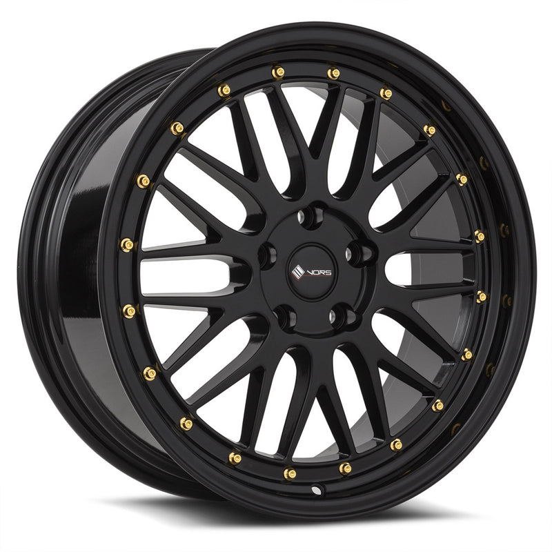 Vors VR8 18x8 5x108 (Custom Drill) All Black Gold Rivet