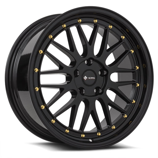 Vors VR8 17x8 5x120 (Custom Drill) All Black Gold Rivet