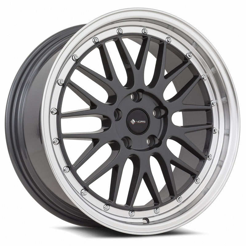 Vors VR8 19x8.5 5x110 (Custom Drill) Hyper Black Machine Lip Chrome Rivet