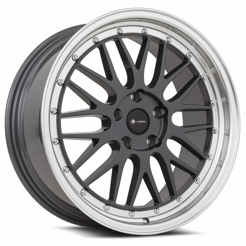 Vors VR8 20x8.5 5x112 (Custom Drill) Hyper Black Machine Lip Chrome Rivet
