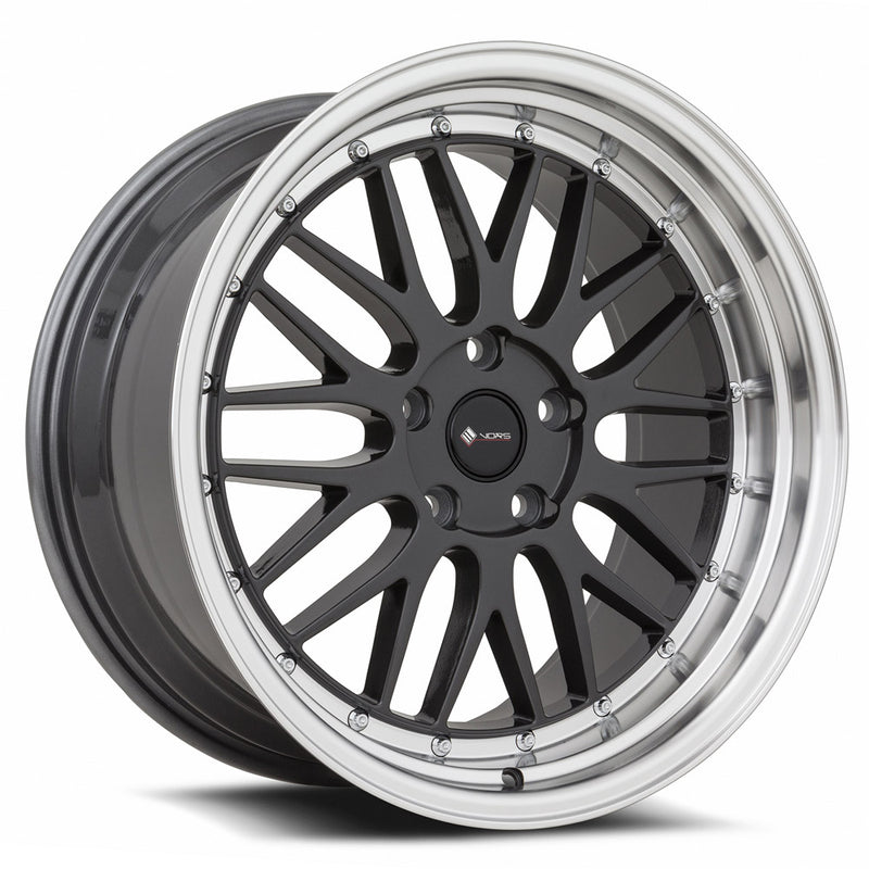 Vors VR8 19x9.5 5x110 (Custom Drill) Hyper Black Machine Lip Chrome Rivet