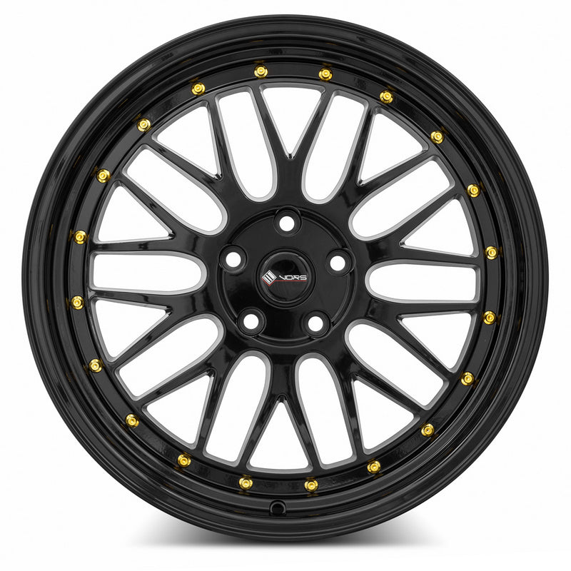 Vors VR8 19x8.5 5x120 (Custom Drill) All Black Gold Rivet