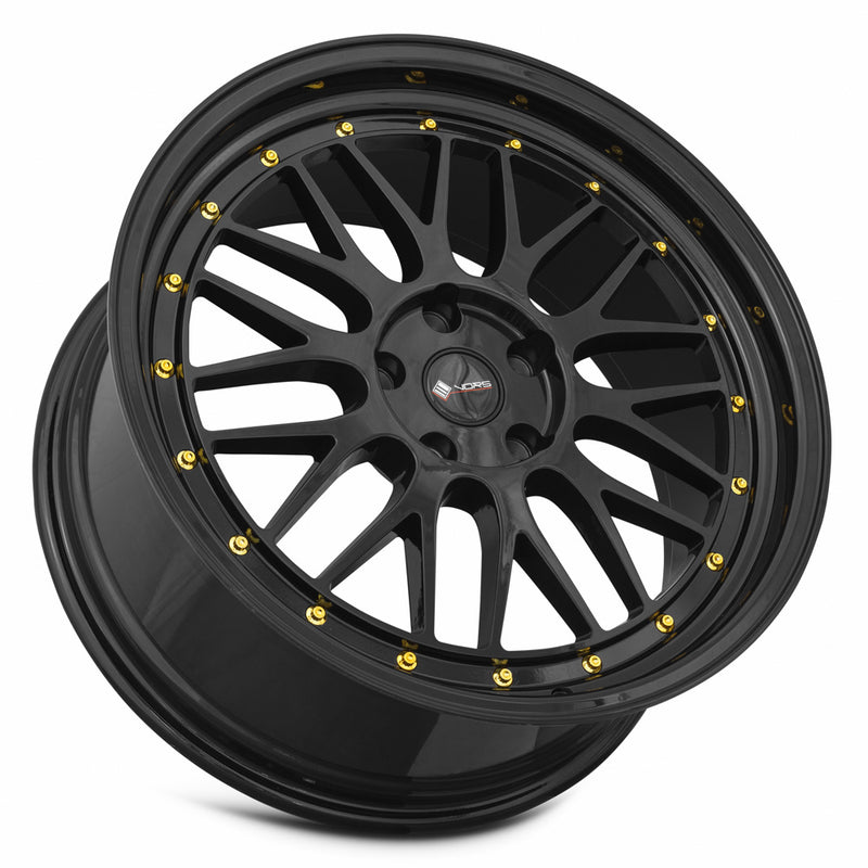 Vors VR8 19x8.5 5x108 (Custom Drill) All Black Gold Rivet