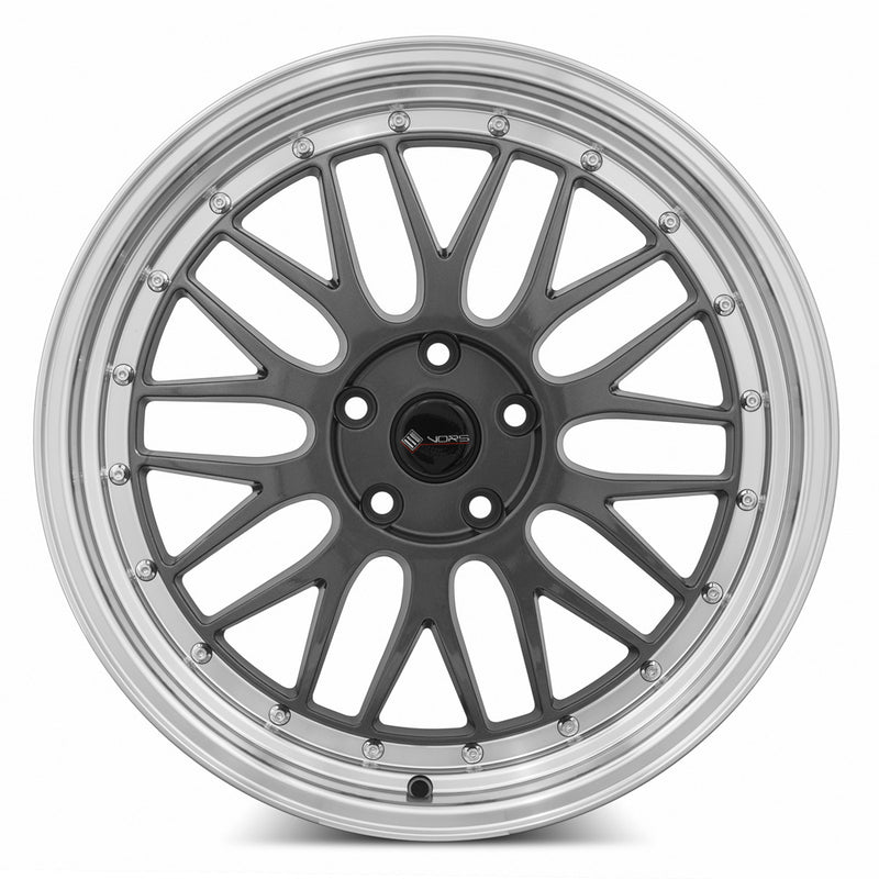 Vors VR8 19x8.5 5x112 (Custom Drill) Hyper Black Machine Lip Chrome Rivet