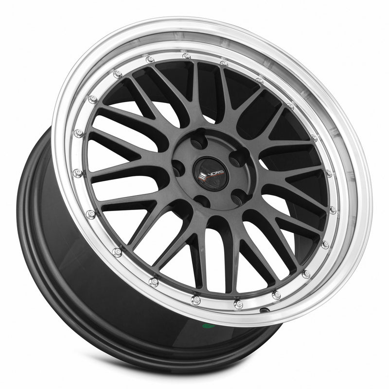 Vors VR8 19x8.5 5x115 (Custom Drill) Hyper Black Machine Lip Chrome Rivet