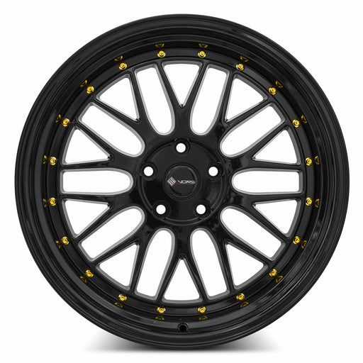Vors VR8 19x9.5 5x110 (Custom Drill) All Black Gold Rivet