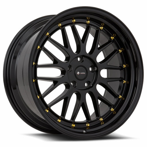 Vors VR8 18x9 5x108 (Custom Drill) All Black Gold Rivet