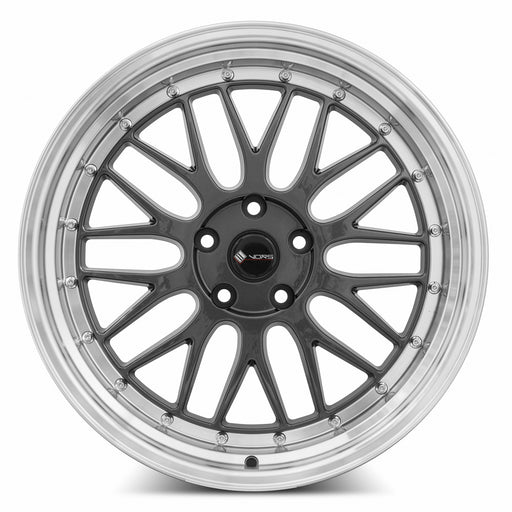 Vors VR8 19x9.5 5x115 (Custom Drill) Hyper Black Machine Lip Chrome Rivet
