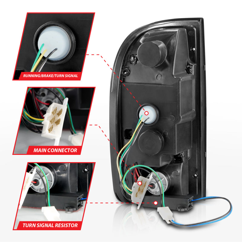 ANZO 1995-2000 Toyota Tacoma Feux arrière LED Boîtier noir Lentille fumée (paire)