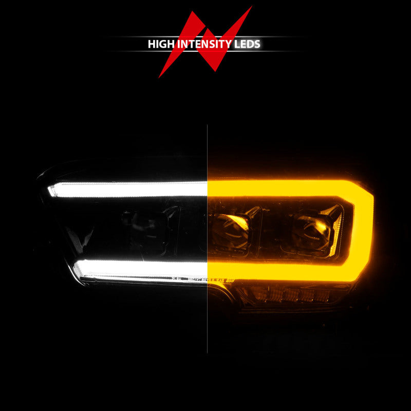 ANZO 16-22 Phares de projecteur LED Toyota Tacoma avec barre lumineuse séquentielle boîtier noir avec initiation