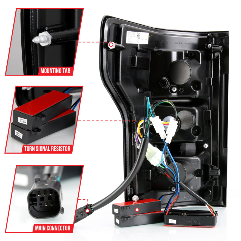 ANZO 18-19 Ford F-150 Feu arrière LED Boîtier noir Lentille transparente Barre lumineuse rouge avec séquentiel