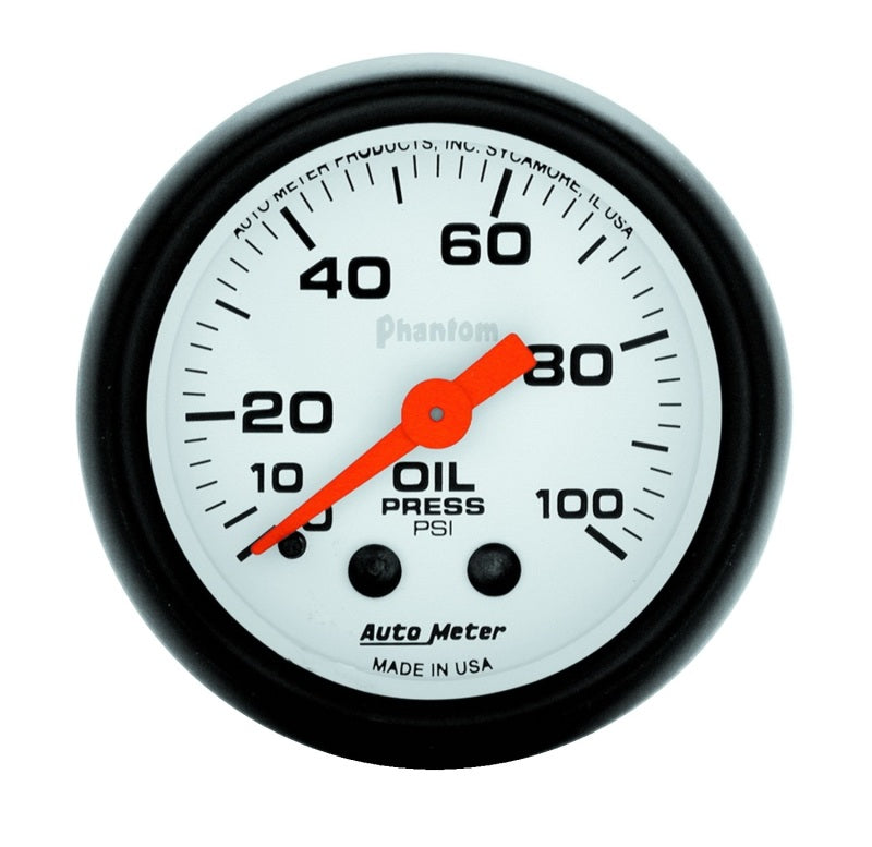 Autometer Phantom Jauge de pression d'huile mécanique 52 mm 0-100 PSI