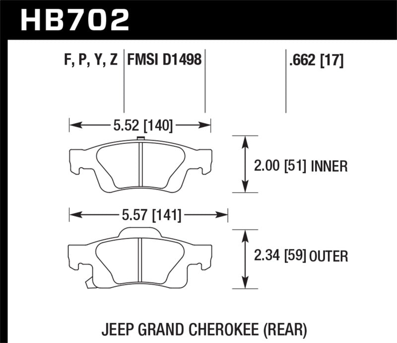 Plaquettes de frein arrière de route Hawk LTS pour Dodge Durango 11-12 / Jeep Grand Cherokee 11-12