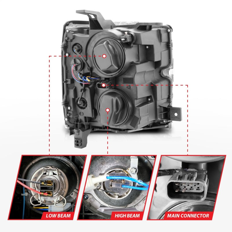 Phares de projecteur ANZO 15-17 Chevrolet Silverado 2500HD / 3500HD Chrome avec jante chromée