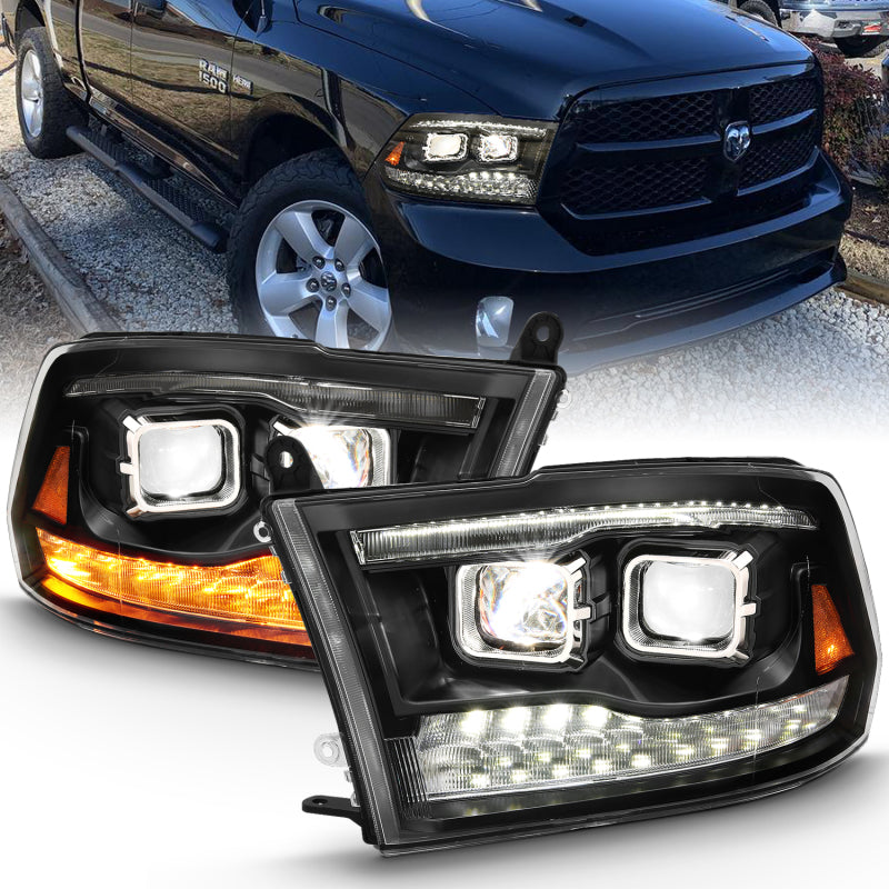 ANZO 2009-2018 Dodge Ram 1500 Projecteur LED Style planche Switchback HL Halo Noir Ambre (Style OE)