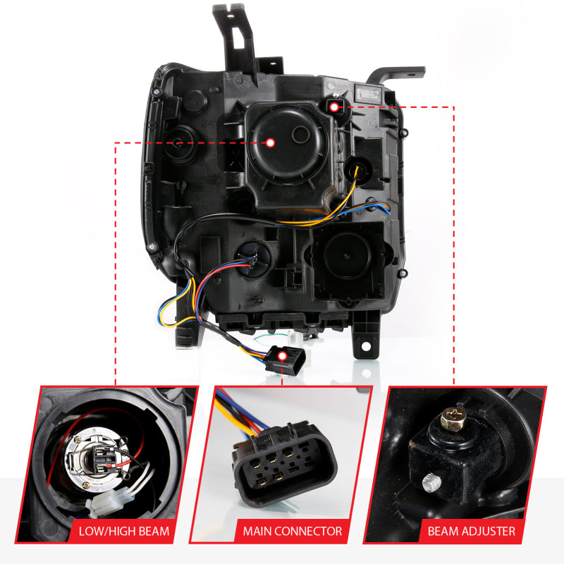 ANZO GMC SIERRA 1500 14-15 2500H/15-19 Projecteur Phare Plank Style Noir avec Switchback (Halogène)