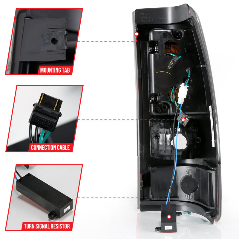 ANZO 1999-2002 Chevy Silverado 1500 Feux arrière LED style planche Noir avec lentille transparente