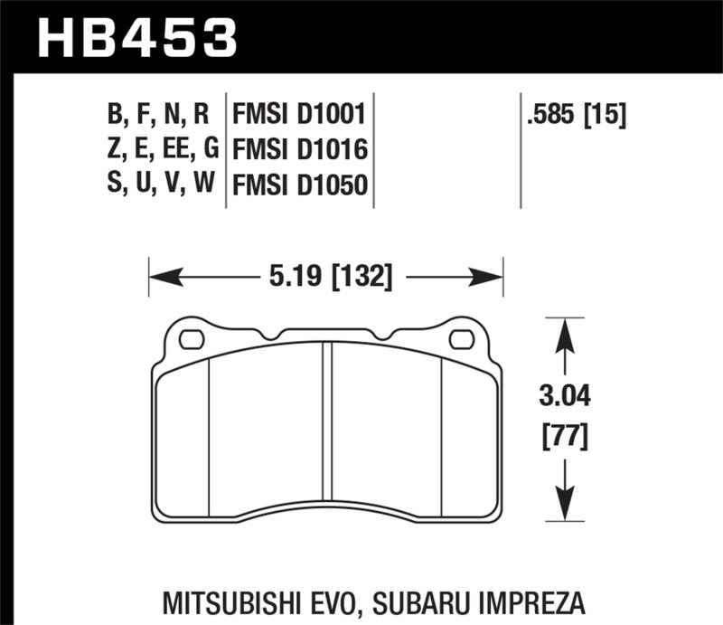 Hawk 03-06 Evo / 04-09 STi / 09-10 Genesis Coupe (Usage Piste Uniquement) / 2010 Camaro SS DTC-60 Race Avant