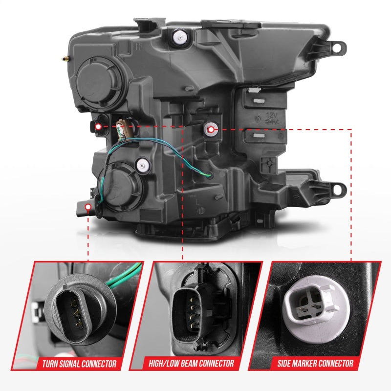 ANZO 2018-2020 Ford F-150 Phare de projecteur avec boîtier noir style planche
