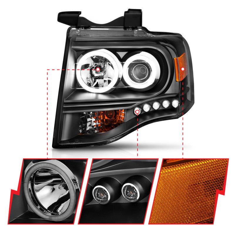 Phares de projecteur Ford Expedition ANZO 2007-2014 avec halo noir