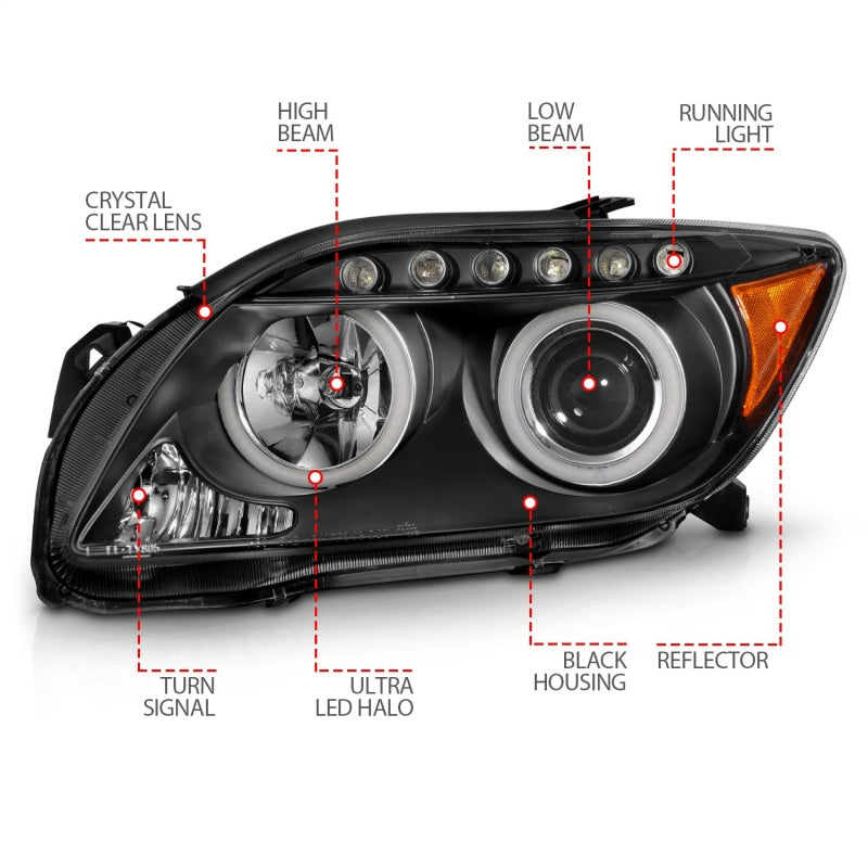 Phares de projecteur ANZO 2005-2010 Scion TC avec halo noir (CCFL)