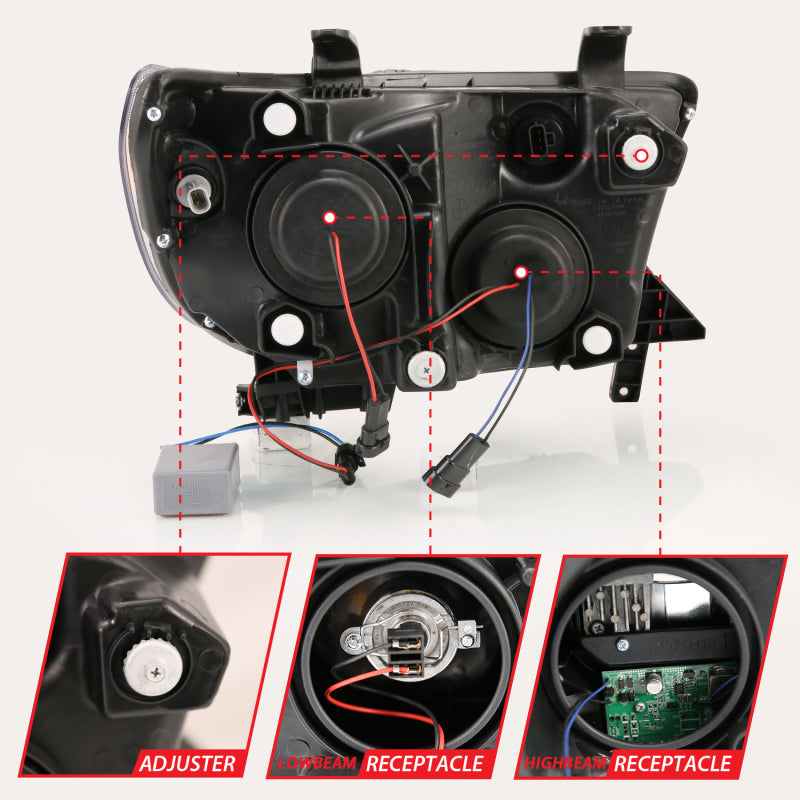 ANZO 2007-2014 Barre lumineuse de projecteur Toyota Tundra HL Noir Ambre (faisceau de route LED) (version halogène)