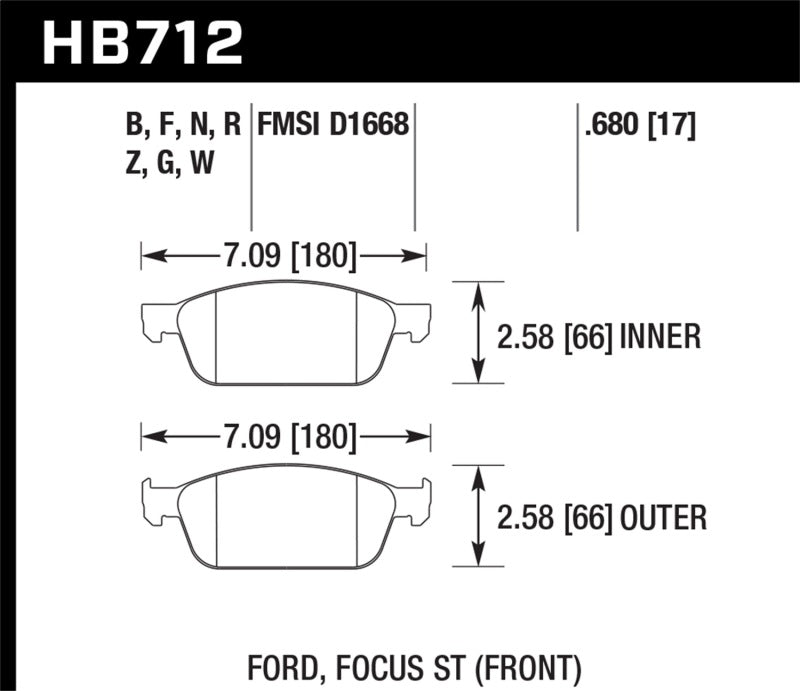 Plaquettes de frein avant de route en céramique de performance Hawk 13 Ford Focus