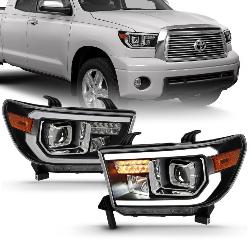 ANZO 2007-2014 Barre lumineuse de projecteur Toyota Tundra HL Noir Ambre (faisceau de route LED) (version halogène)