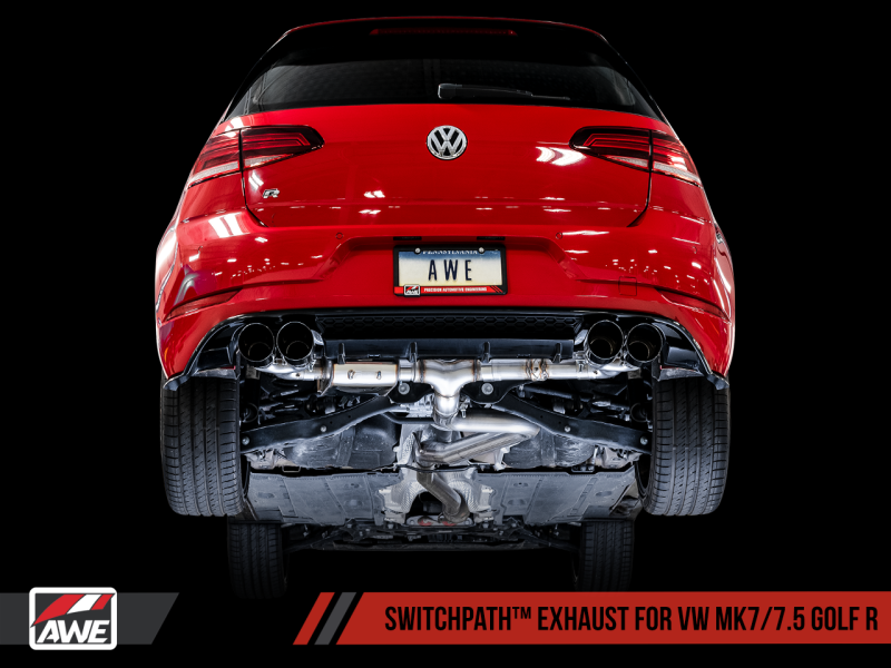 AWE Tuning Volkswagen Golf R MK7.5 Échappement SwitchPath avec embouts en argent chromé 102 mm