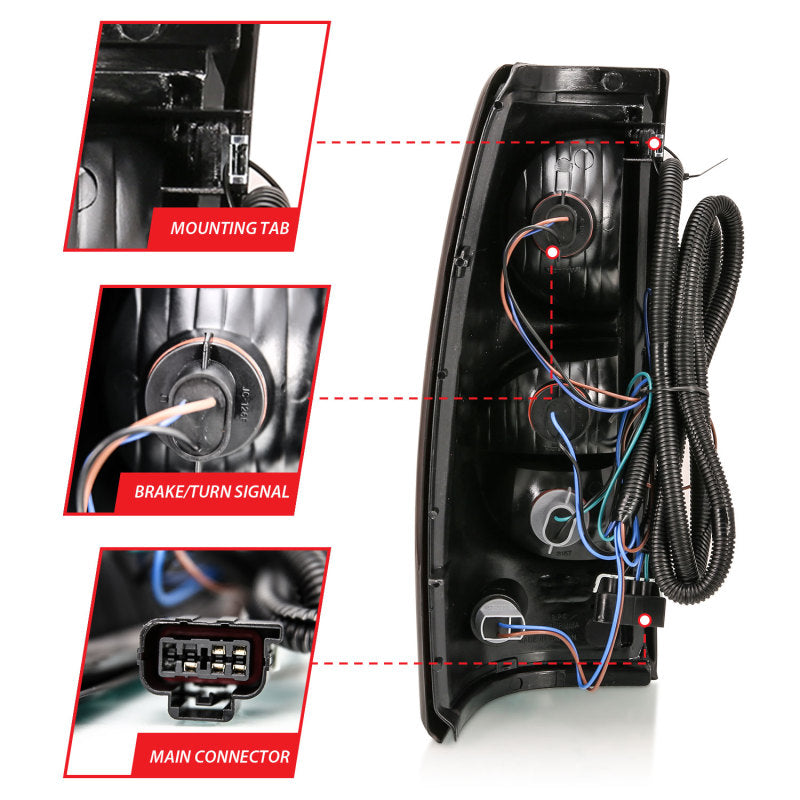 ANZO 2004-2007 Chevy Silverado Feu arrière rouge/transparent avec garniture noire (remplacement OE)