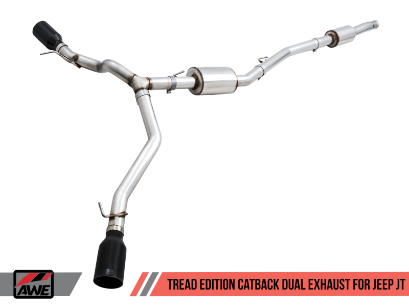 AWE Tuning 20-21 Jeep Gladiator JT 3.6L Tread Edition Cat-Back Double échappement - Diamond Black Tip