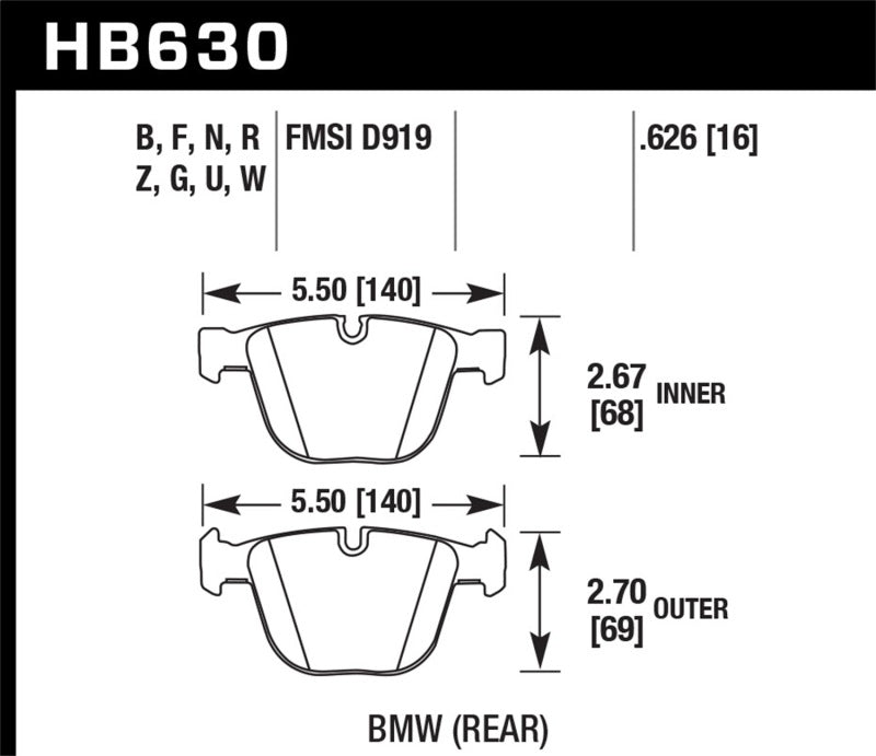 Hawk 04-10 BMW 535i/545i/550i / 04-10 645Ci/650i /02-09 745i/745Li/750 Plaquettes de frein arrière de course DTC-70