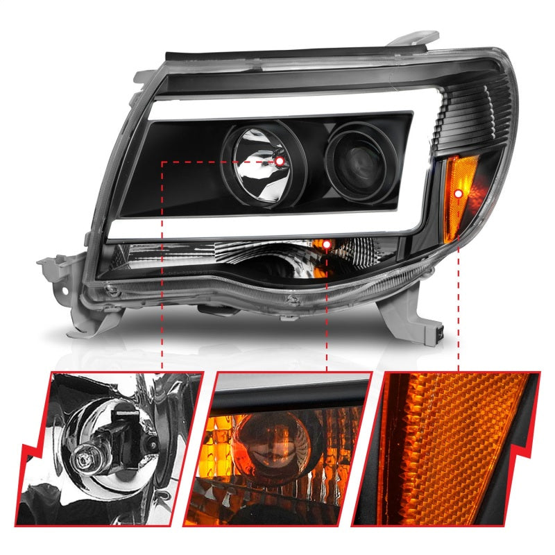 ANZO 05-09 Phares de style barre lumineuse de projecteur Toyota Tacoma avec barre lumineuse C