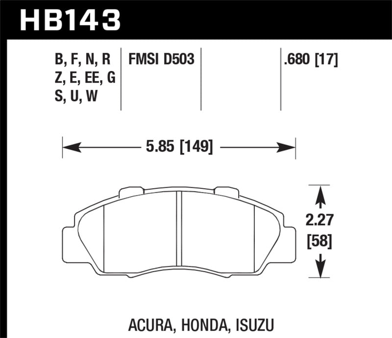 Plaquettes de frein avant de course Hawk 97-99 Acura CL/97-01 Integra Type-R / 97-01 Honda CRV/Prelude DTC-60