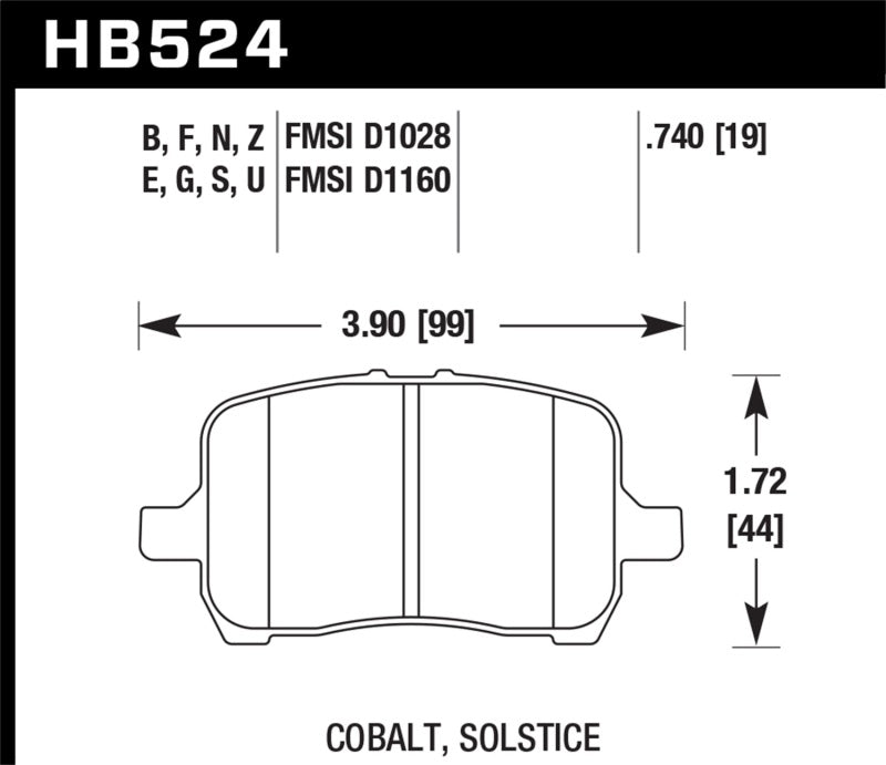 Plaquettes de frein avant Hawk HPS Street pour Cobalt SS 05-07 / HHR 08-09 / Malibu 04+ / G5 GT 07A+ / G6 06+