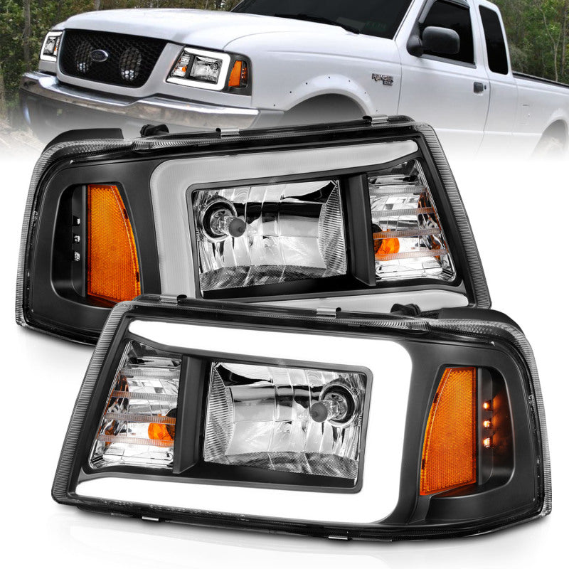 ANZO 2001-2011 Phares en cristal Ford Ranger avec boîtier noir pour barre lumineuse