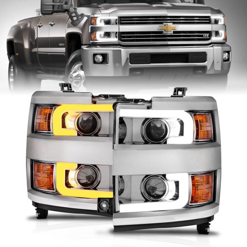 Phares de projecteur ANZO 15-17 Chevrolet Silverado 2500HD / 3500HD Chrome avec jante chromée