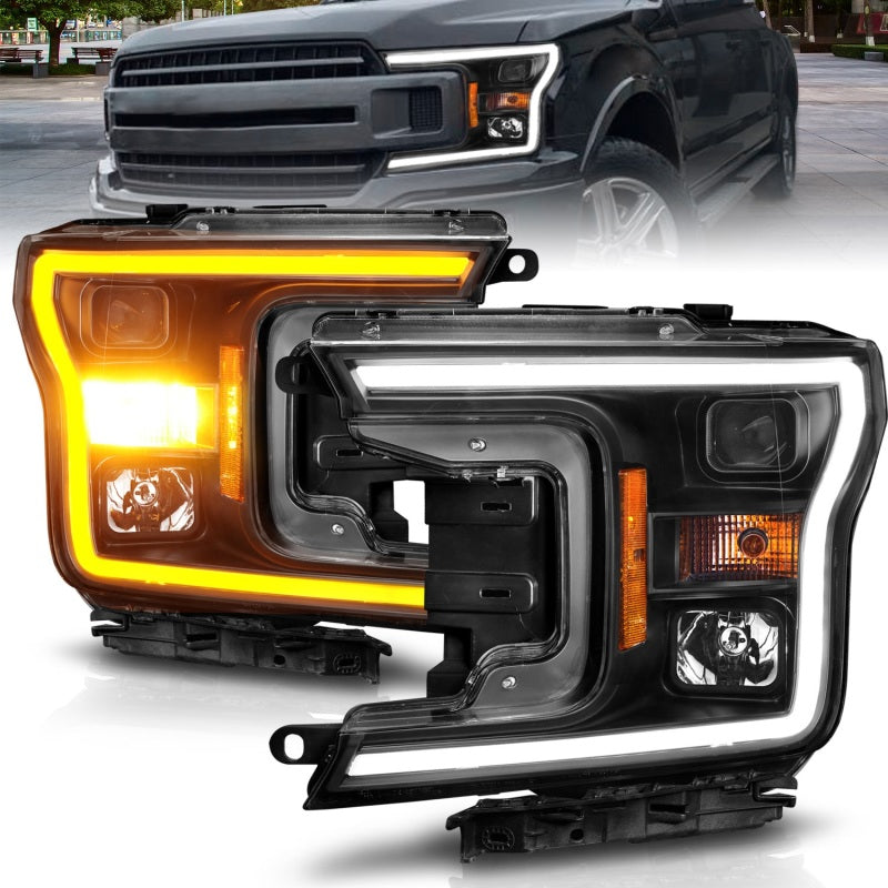 ANZO 2018-2020 Ford F-150 Phare de projecteur avec boîtier noir style planche