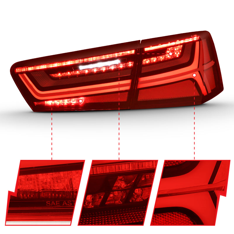 ANZO 2012-2018 Audi A6 Feu arrière LED Boîtier noir Rouge/lentille transparente 4 pièces (Signal séquentiel)