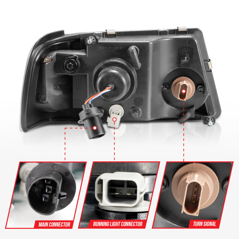 ANZO 2001-2011 Phares en cristal Ford Ranger avec boîtier noir pour barre lumineuse