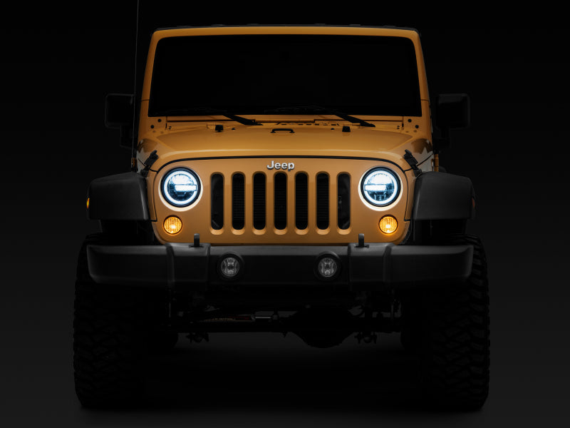 Raxiom 97-18 Jeep Wrangler TJ/JK 7-Inch LED Headlights w/ Halos- Black Housing (Clear Lens)