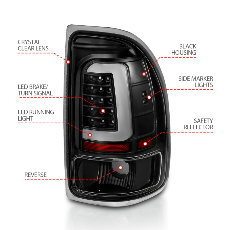 ANZO 1997-2004 Dodge Dakota Feux arrière à LED Boîtier noir Paire de lentilles transparentes