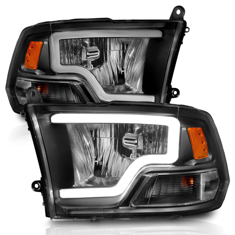 ANZO 2009-2018 Dodge Ram 1500 Phares en cristal avec barre lumineuse Boîtier noir
