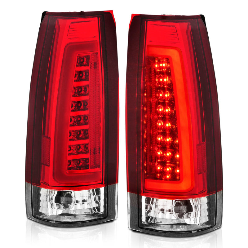 ANZO 1999-2000 Cadillac Escalade Feux arrière LED Boîtier chromé Rouge/paire de lentilles transparentes