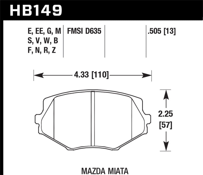 Plaquettes de frein avant Hawk 94-05 Miata / 01-05 Normal Suspension HPS Street (D635)