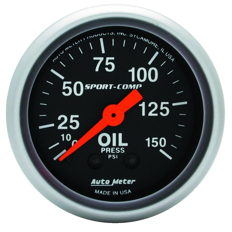 Jauge de pression d'huile mécanique 0-150 PSI Autometer Sport Comp 52 mm
